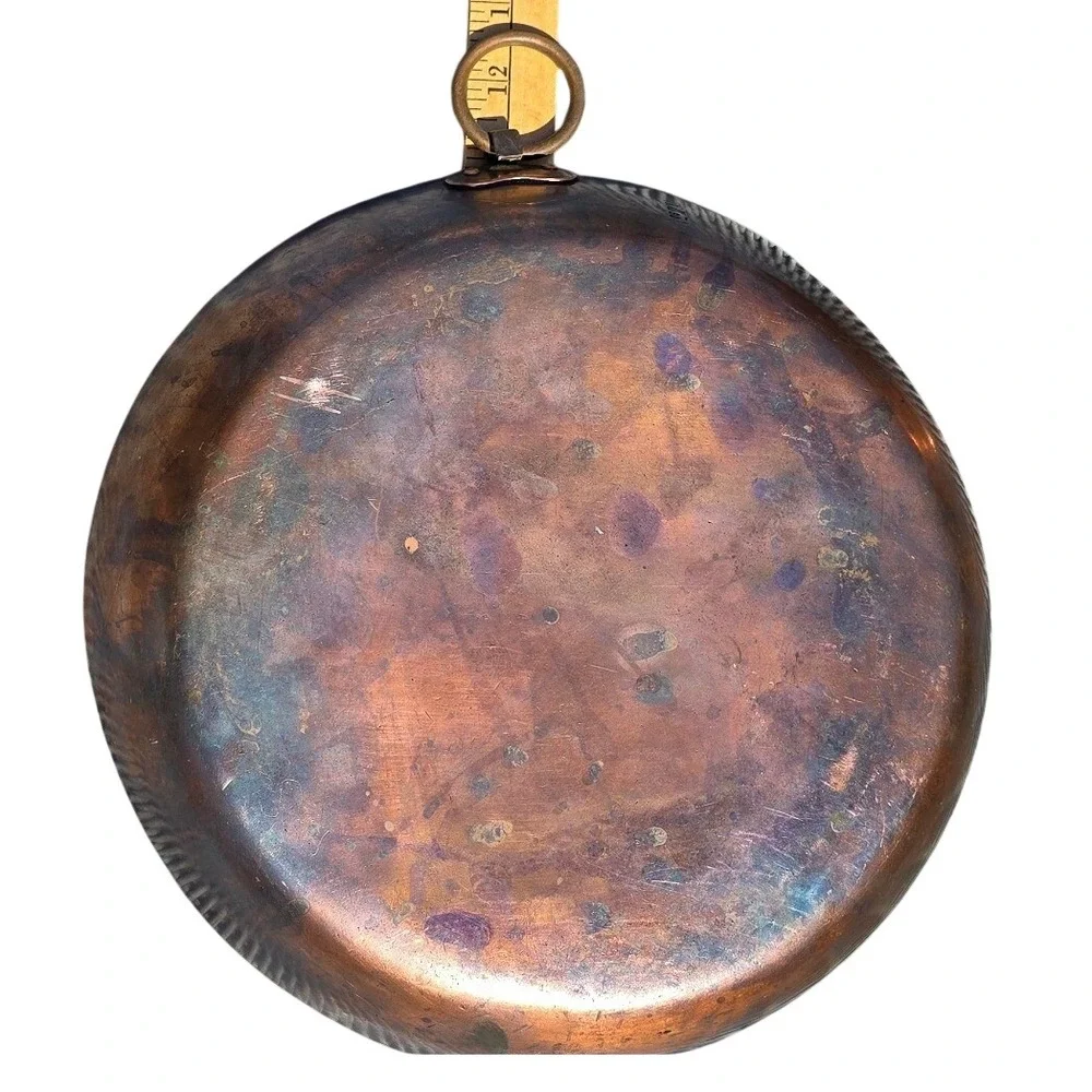antique M DE LALANDE french copper hand hammered tarte tatin pan tin lined 11